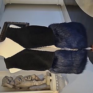 Saks Fifth Avenue Faux Fur Vest Black/Blue Size S/M EUC
